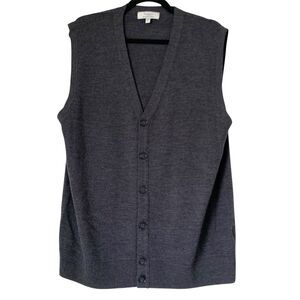 Turnbury Cardigan Sweater Vest Men L Extra Fine Merino Wool Gray Button Grandpa